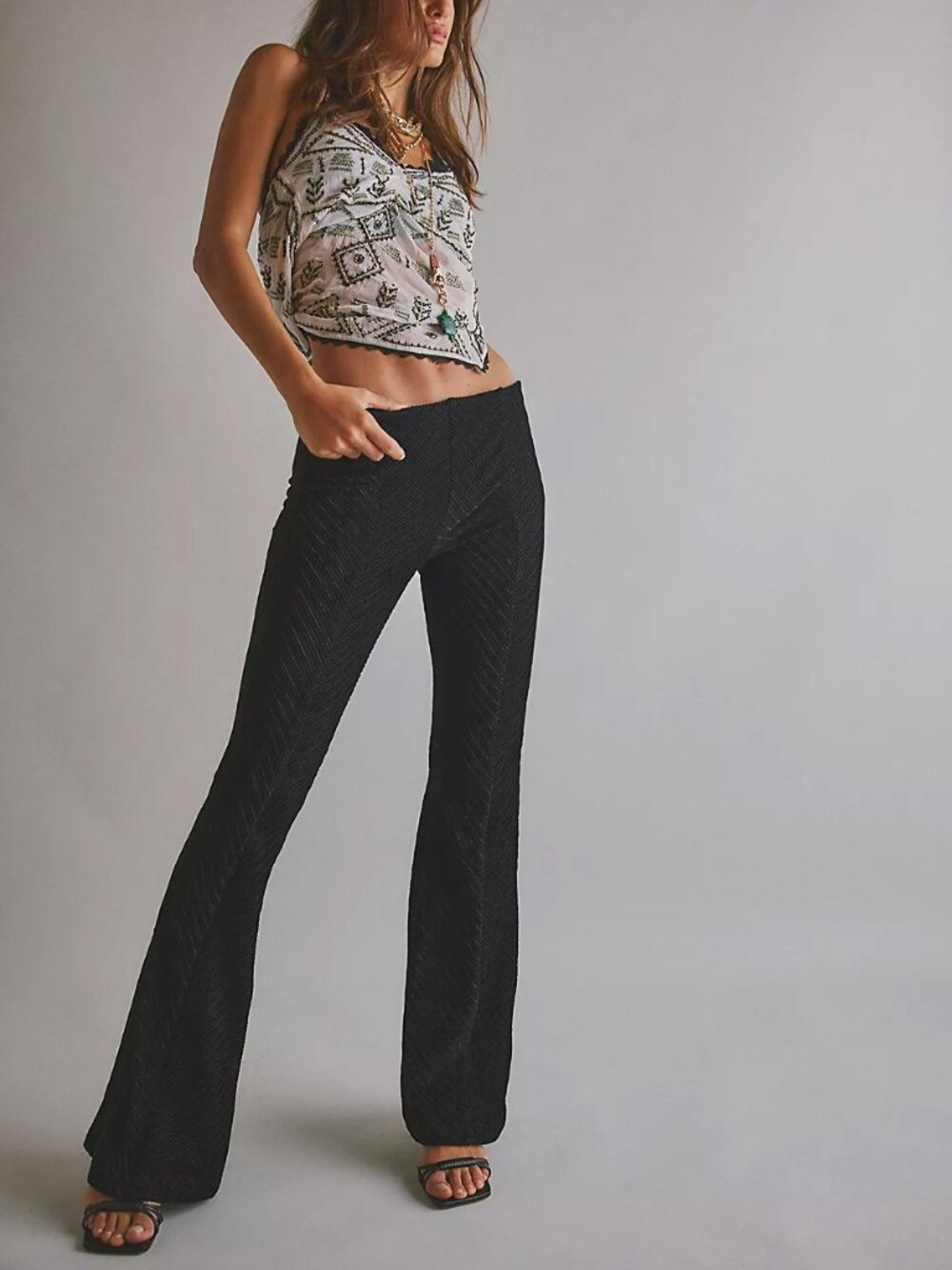 Free People Black Textured Boot Cut Pants